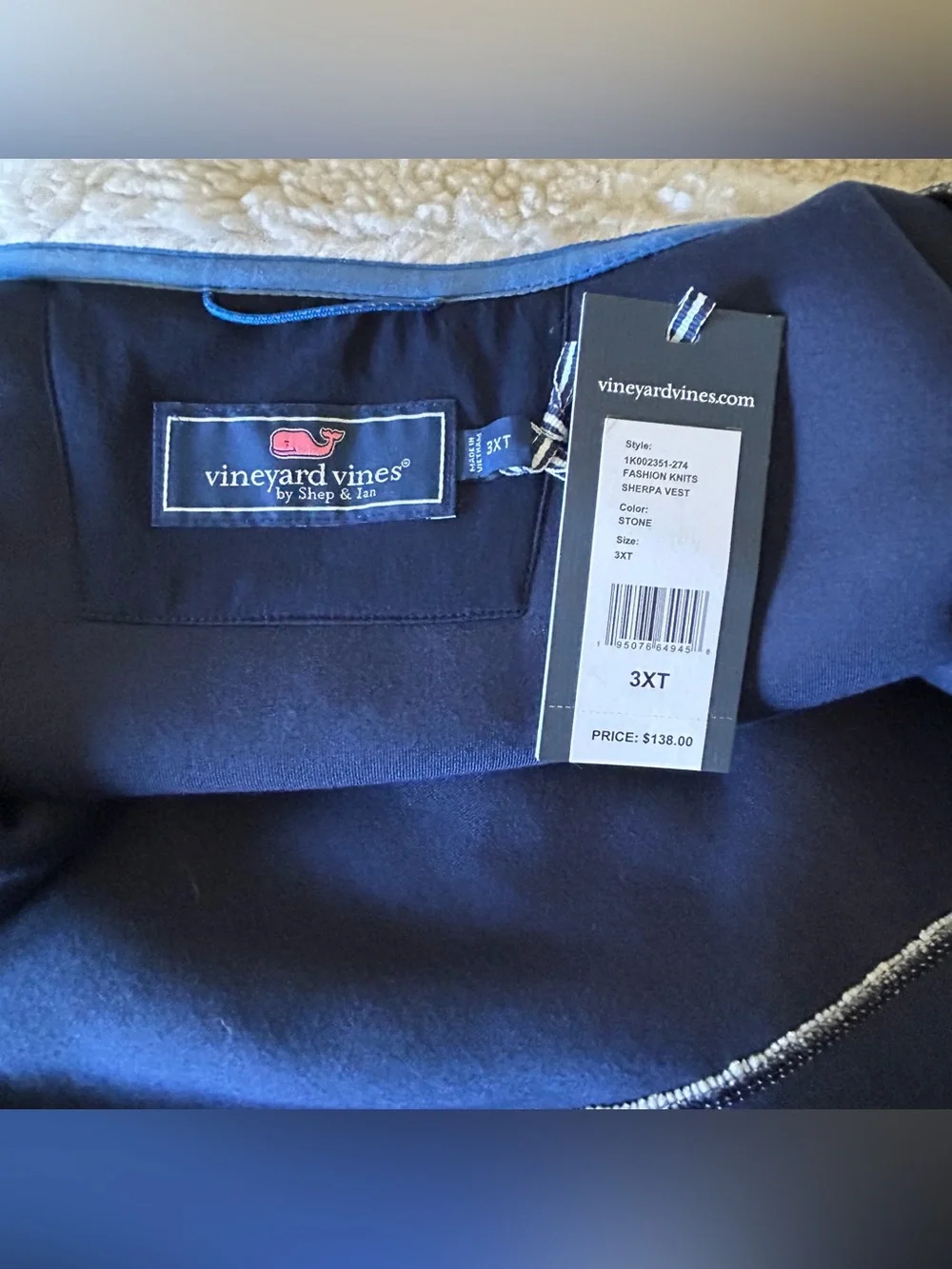 VINEYARD VINES Mens 3XT Stone Martha's Beige Sherpa Fleece Full Zip Vest Gilet.